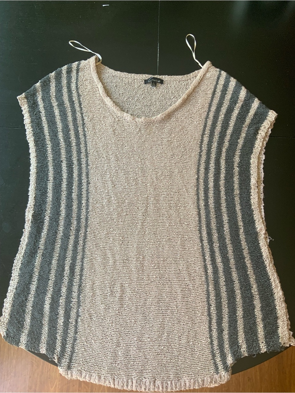 Cecico Beige and Gray Knit Striped Sleeveless Top